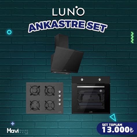 LUNO Siyah Cam Ankastre Set Turbolu MEGA EKİM Mavi Beyaz Eşya D T M