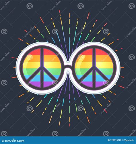 Gafas De Sol Del Hippie Con Las Lentes Y El Signo De La Paz Del Arco