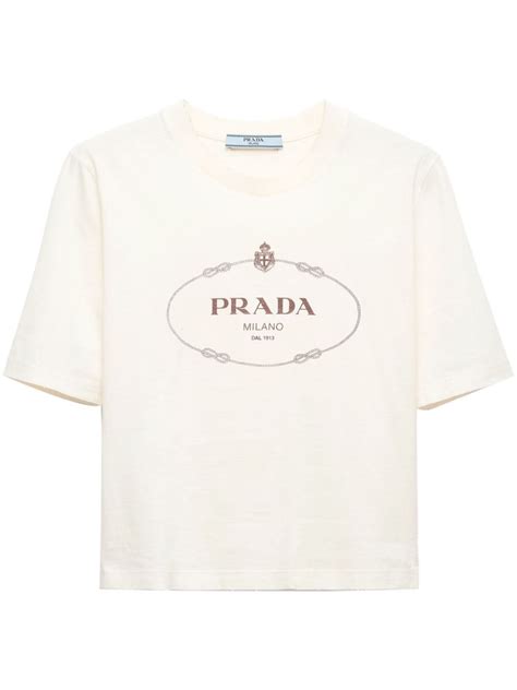 Prada Logo Print Cotton Cropped T Shirt Farfetch