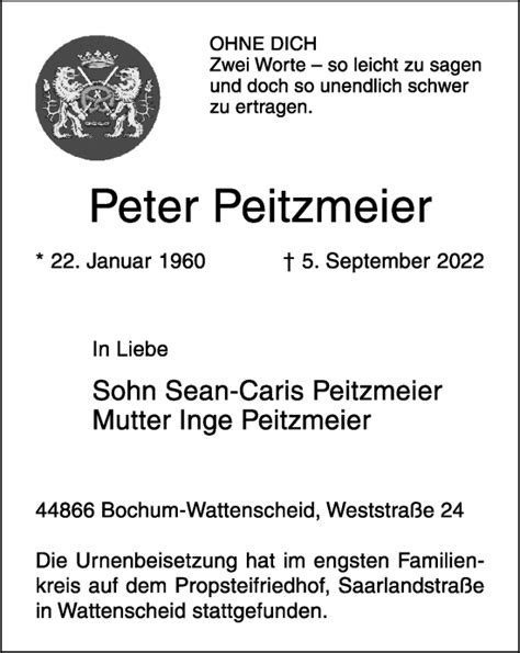 Traueranzeigen Von Peter Peitzmeier Trauer In NRW De