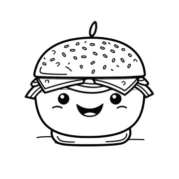 Cartoon Burger Coloring Page For Kids Outline Sketch Drawing Vector, Burger Drawing, Burger ...