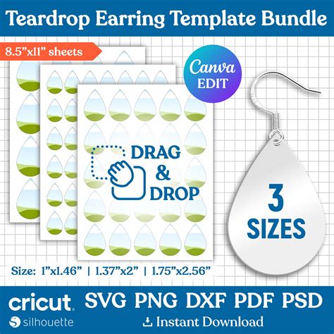 Teardrop Earring Sublimation Template Bundle Teardrop Earring Svg