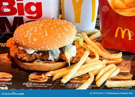 Mcdonald`s Large Fried Chicken Hamburger Menu French Fries And Coke