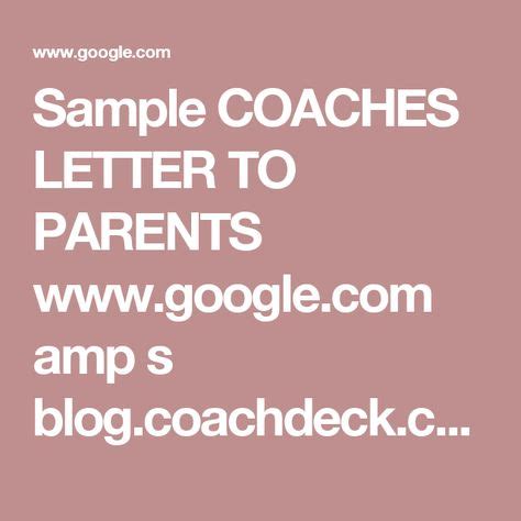 Sample Letter To Coach From Parent