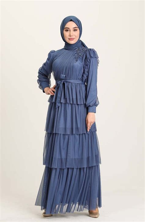 Indigo Hijab Evening Dress 4922 02 Sefamerve