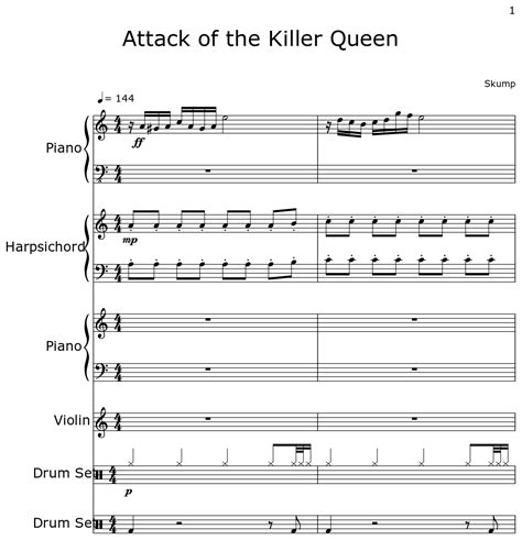 Attack Of The Killer Queen Sheet Music For Piano Harpsichord Violin Drum Set