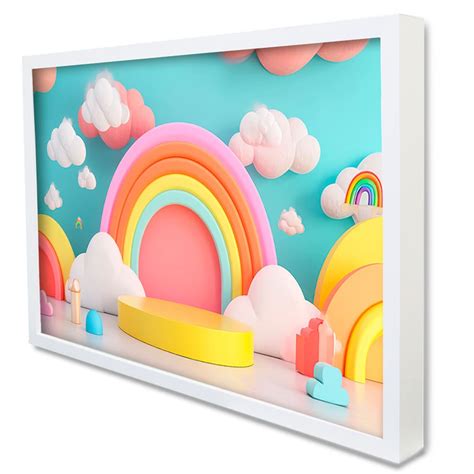 Quadro Decorativo Infantil Arco Iris Em Moldura Caixa