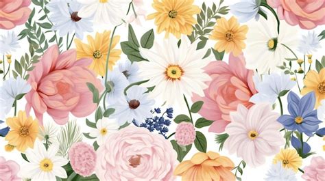 Premium Photo A Floral Pattern With Many Different Flowers