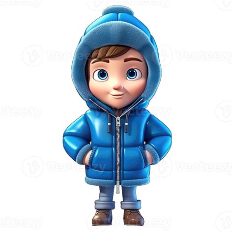 Cute D Character Boy Wearing A Winter Jacket Clothes Transparent