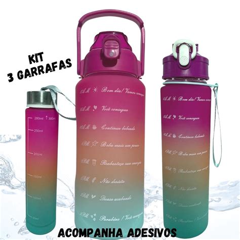 Garrafa De Agua 3 Em 1 Kit 3 Garrafas 2 Litros 850 Ml 300 Ml Squeze