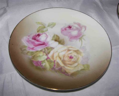 Z S C Bavaria Plate Handpainted Pink Ivory Roses Antique Etsy