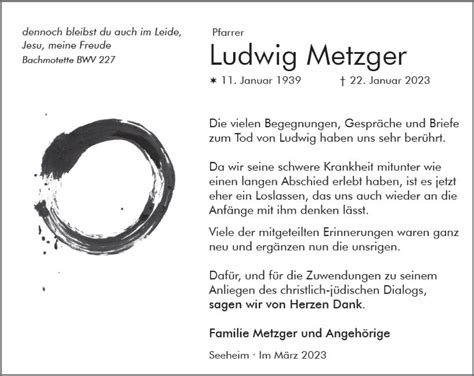 Traueranzeigen Von Ludwig Metzger Vrm Trauer De