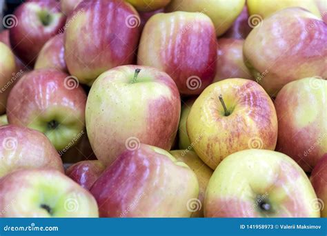 Red Apples On The Showcase Of A Rural Market Stock Image Image Of