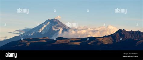 Cotopaxi Volcano Panorama With Smoke Of Ash Cloud Eruption Quito