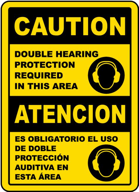 Bilingual Double Hearing Protection Required Sign I2457bi