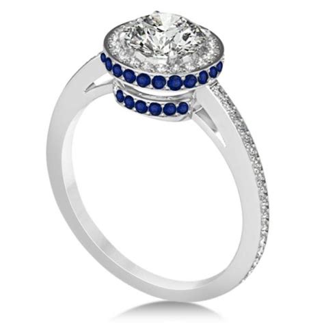 Diamond Halo And Sapphire Gemstone Engagement Ring 14k White Gold 150ct Ng381