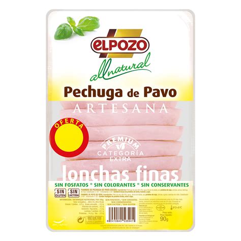 Pechuga De Pavo Lonchas Artesano El Pozo Al Natural Sin Gluten Y Sin