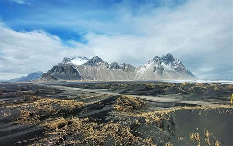 Vestrahorn Iceland Clouds Landscape Sky Coast Mountain HD