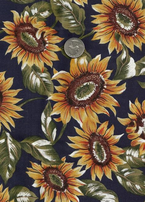 Sunflower Print Fabric 1 Yard 100% Cotton by DebUpcyclesSupplies