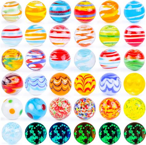 Mcpinky 36pcs Glass Marbles For Kids Including 31 Colorful