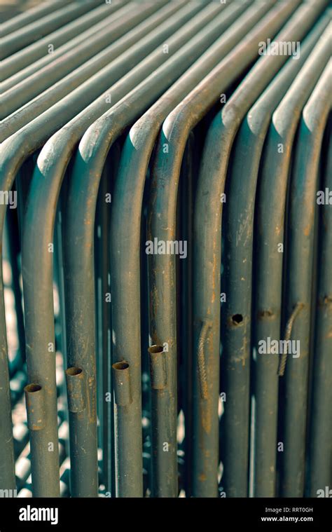 Many Movable Metal Fences Stacked Stock Photo Alamy