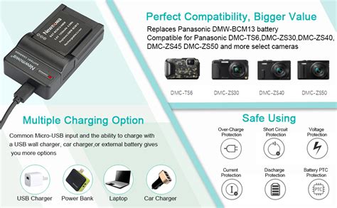 Newmowa Dmw Bcm Replacement Battery Pack And Portable Usb Charger