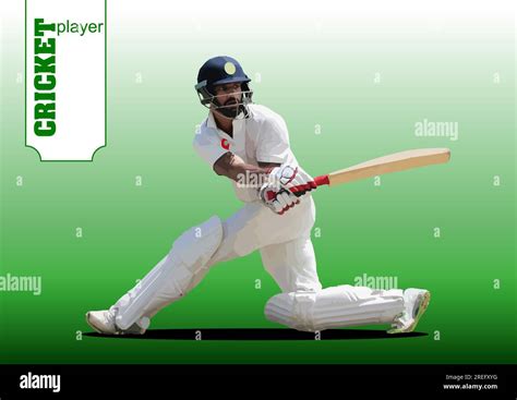 Cricket Player Batsman On White Green Background 3d Color Vector