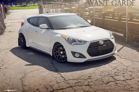 White Hyundai Veloster Looking Stylish On Matte Black Avant Garde Rims