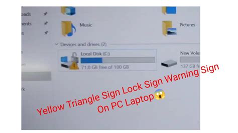 Yellow Triangle Sign Lock Sign Warning Sign On C Drive Or D Drive Or