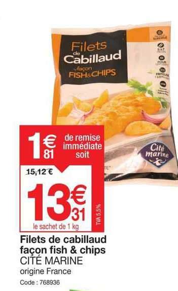 Promo Filets De Cabillaud Façon Fish Chips Cité Marine chez Promocash