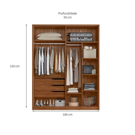 Guarda Roupa Casal Attore Portas Gavetas Nogueira E Nude