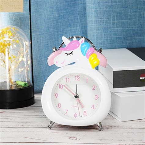 R Veil Licorne Blanc Analogique Ducatif Horloge Reveil Matin