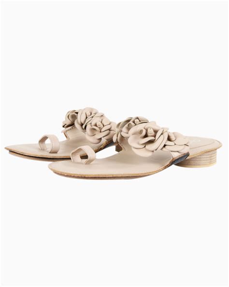 Sandália Chanel Original Rasteira Couro Nude Feminina