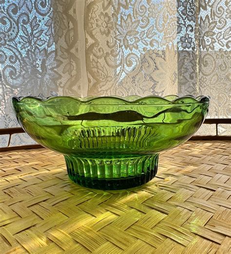 Eo Brody M2000 Ribbed Pedestal Bowlcandy Dish With Scalloped Rim Milk Glass Or Green Glass