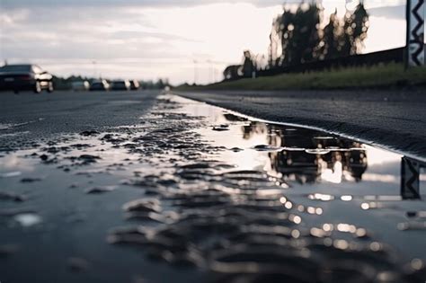 Asfalto Mojado En Una Carretera Vac A Con Reflejos Del Cielo Foto Premium