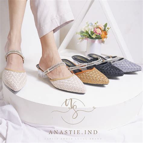 Jual Anastie Rachel Sendal Wanita Sendal Heels Brukat Pesta