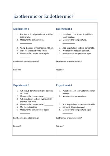 Exo And Endothermic Reactions Worksheet Exo 2020