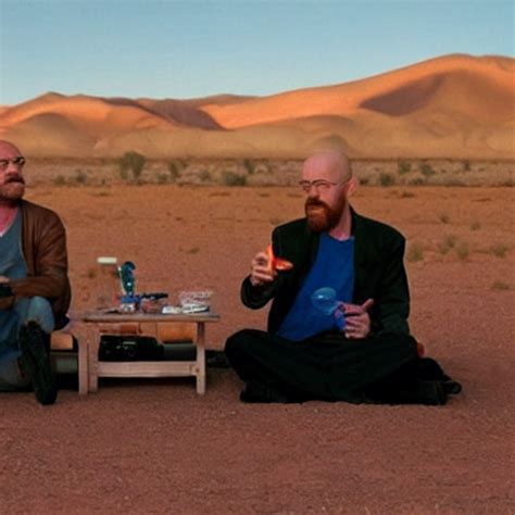 Walter White And Jessie Pinkman Cooking Meth In Their Rv In The Desert