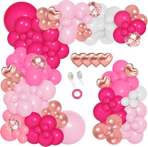 Ilafm 147pcs Pink Balloon Arch Garland Kit Hot Pink Rose