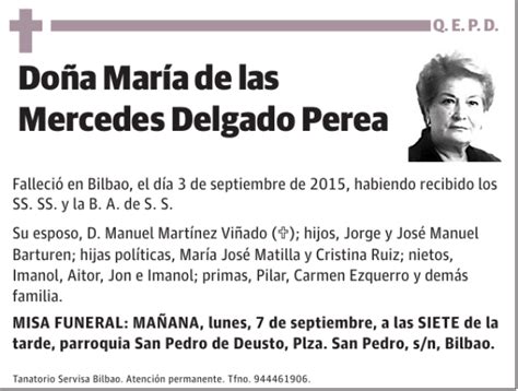 María de las Mercedes Delgado Perea Esquela Necrológica El Correo