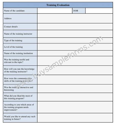 Training Evaluation Form Template Example And Sample