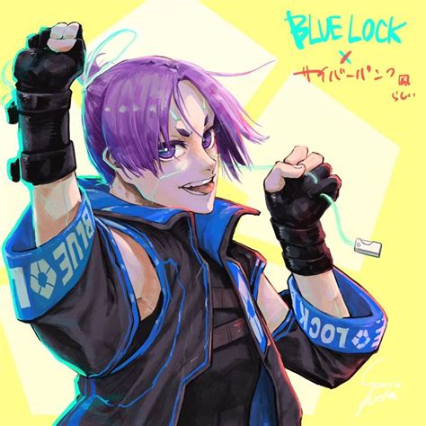 An Anime Character With Purple Hair And Black Gloves Holding His Fist