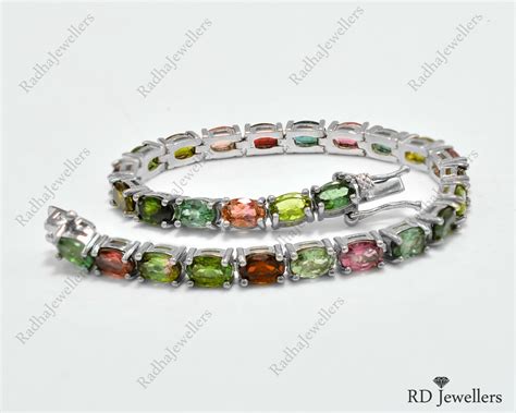 Natural Multi Color Tourmaline Bracelet Tennis Bracelet Sterling