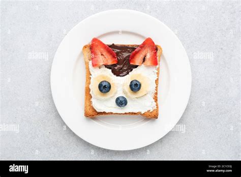 Funny Breakfast Toast For Kids Shaped As Cute Cat Animal Food Art