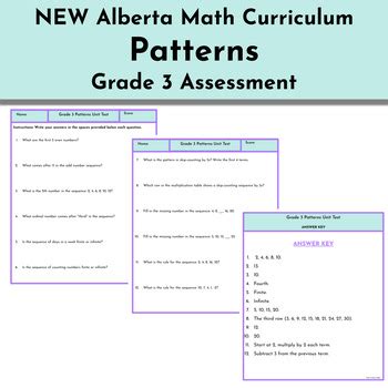 Patterns Unit Test Grade Three New Alberta Math Curriculum By Path