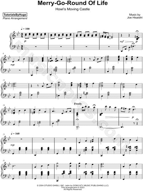 TutorialsByHugo The Merry Go Round Of Life Sheet Music Piano Solo