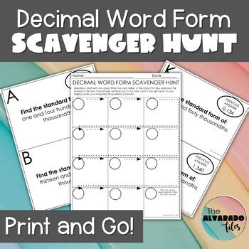 Word Form To The Thousandths Scavenger Hunt Decimal Place Value