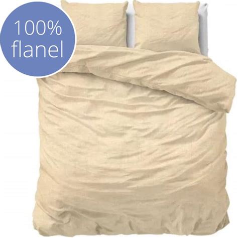 Droomtextiel Luxe Flanel Dekbedovertrek Uni Nude Geel Lits Jumeaux