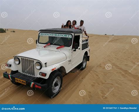 Tourists Enjoying Adventurous Open Jeep Safari in Jaisalmer Desert Camp ...