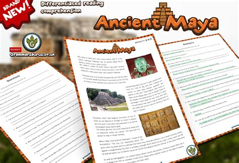 Ks2 Ancient Maya Reading Comprehension Pack Grammarsaurus Reading